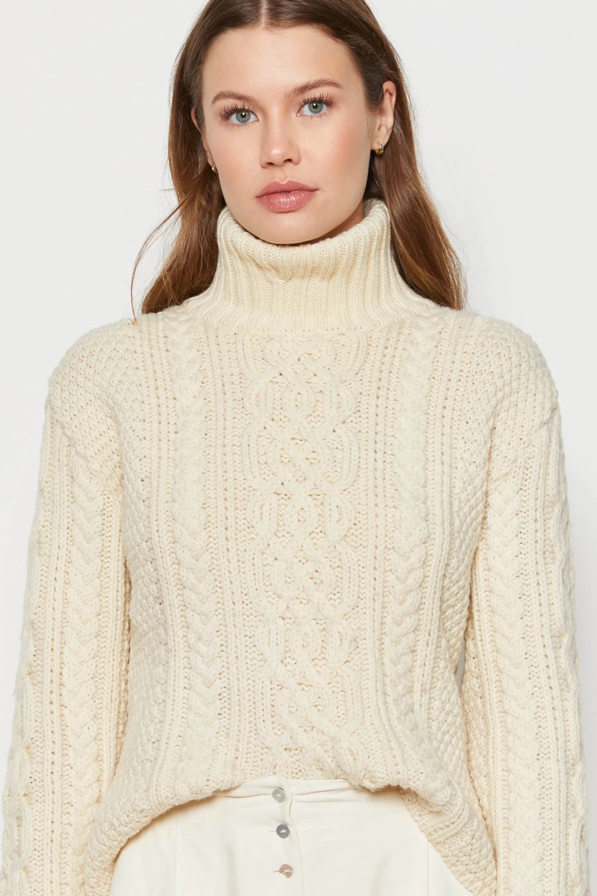 70s Snow Wool Cable Knit Turtle Neck Sweater L