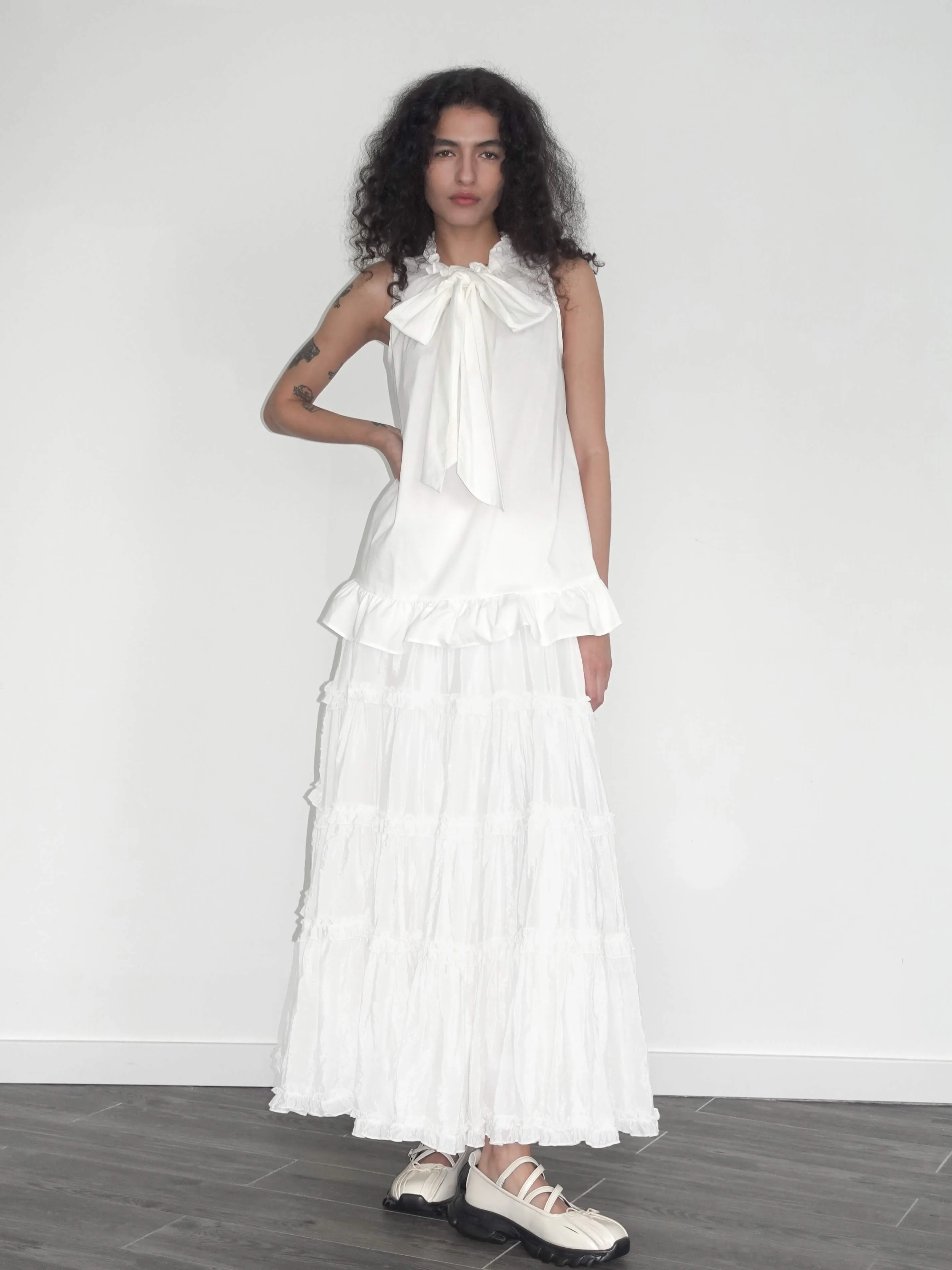 A-line Ruffled White Cake skirt