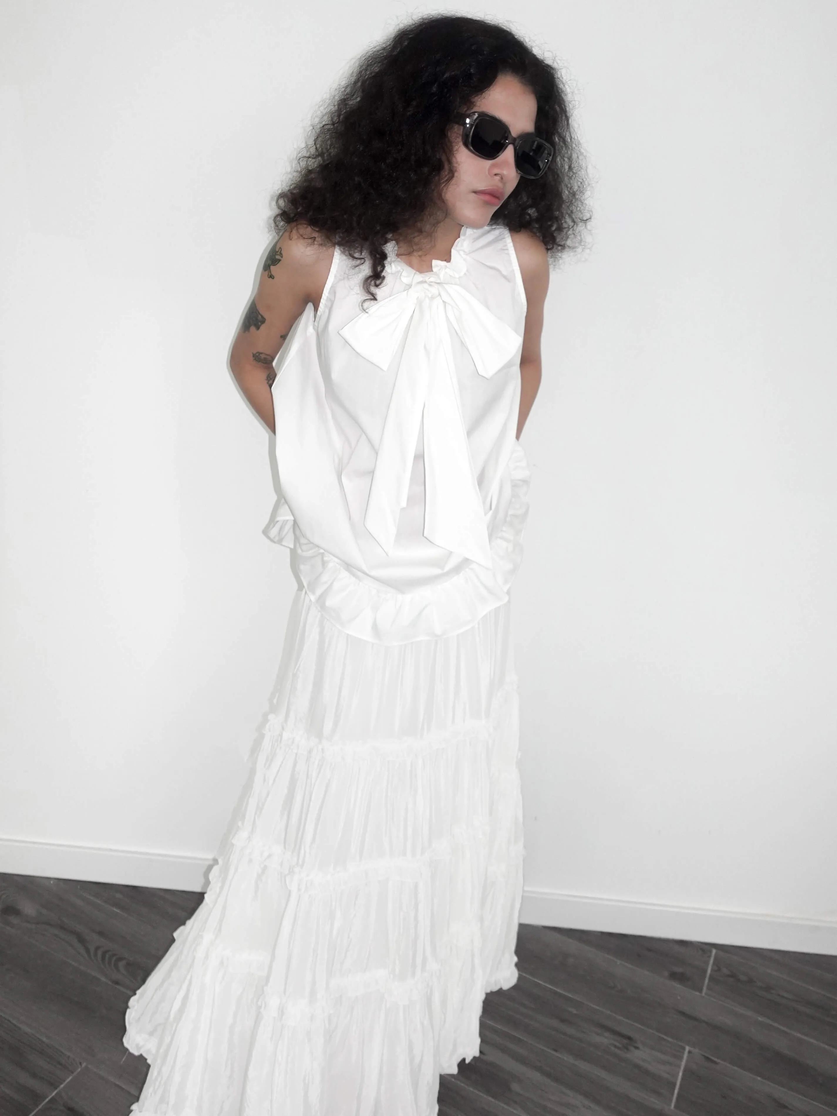 A-line Ruffled White Cake skirt