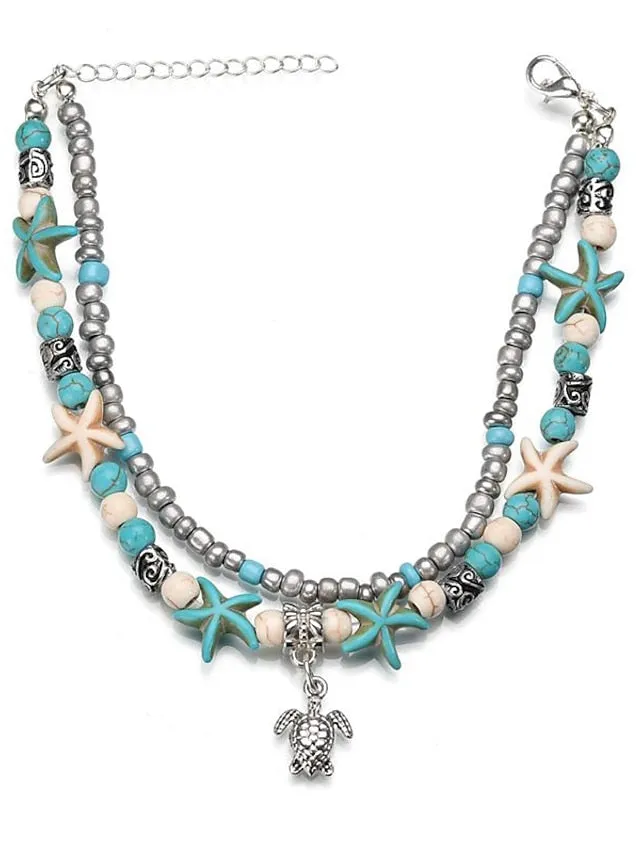 Ankle Bracelet Stylish Simple Women's Body Jewelry For Holiday Beach Classic Turquoise Alloy Turtle Blue 1pcs