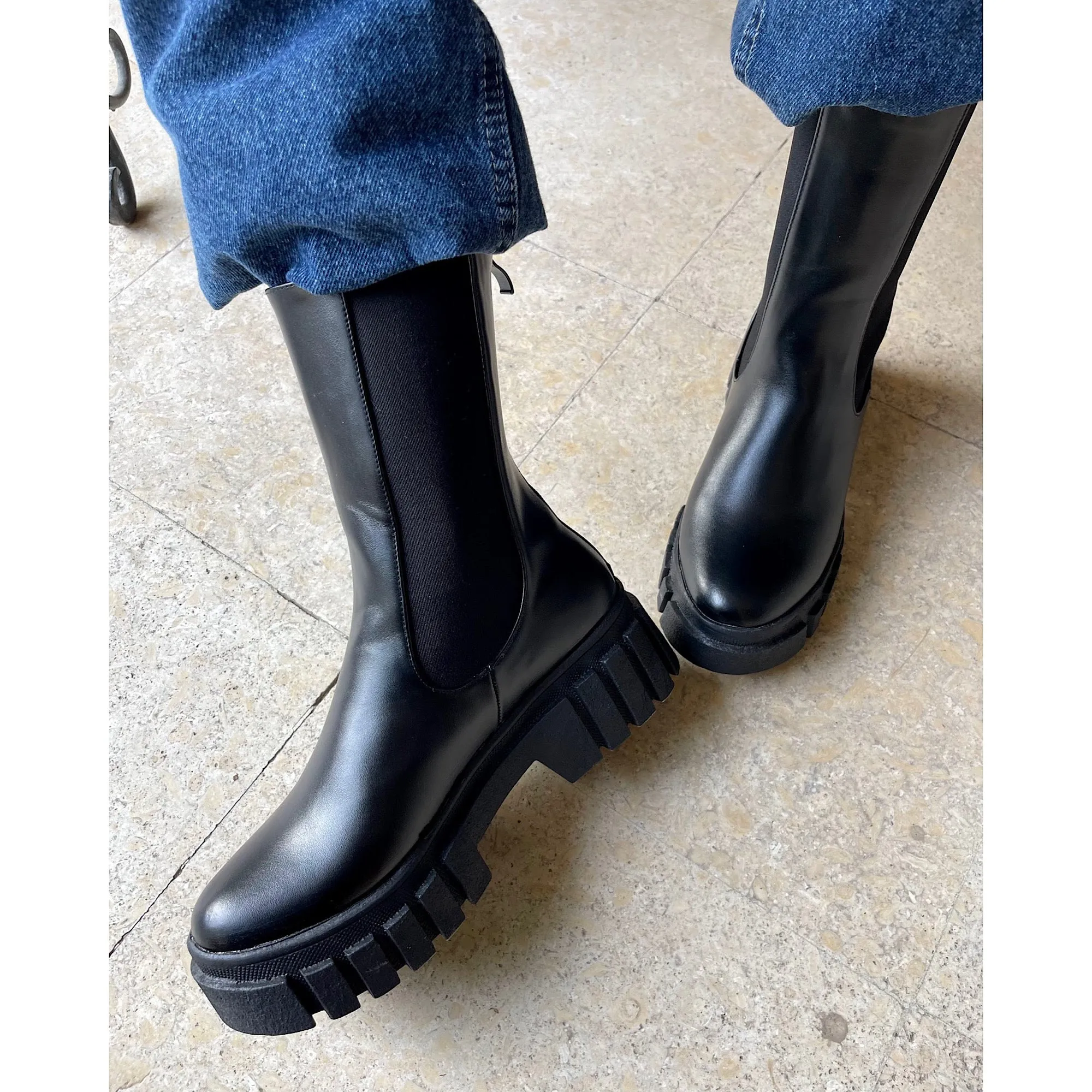 Black Chunky half boots