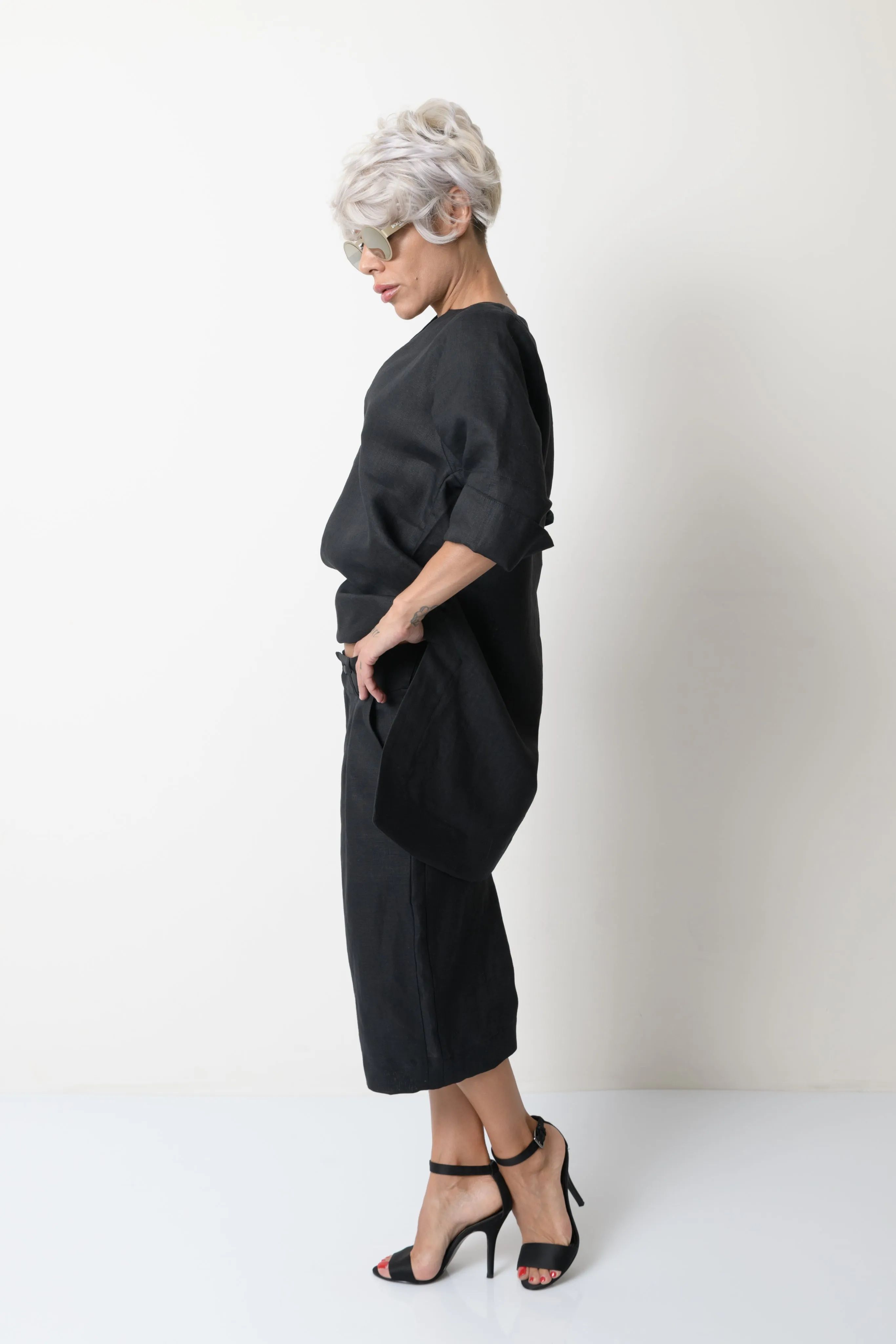 Black Linen Tunic Shirt