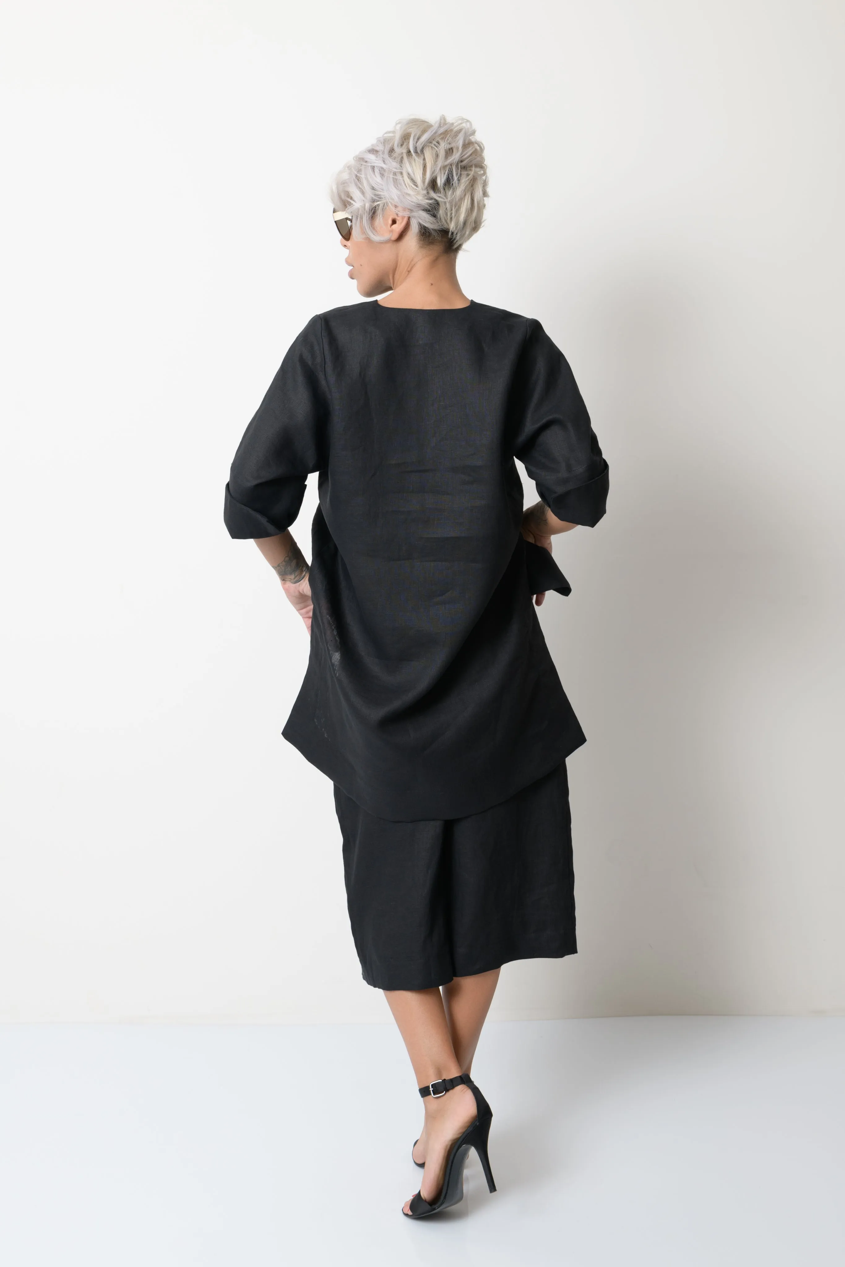 Black Linen Tunic Shirt