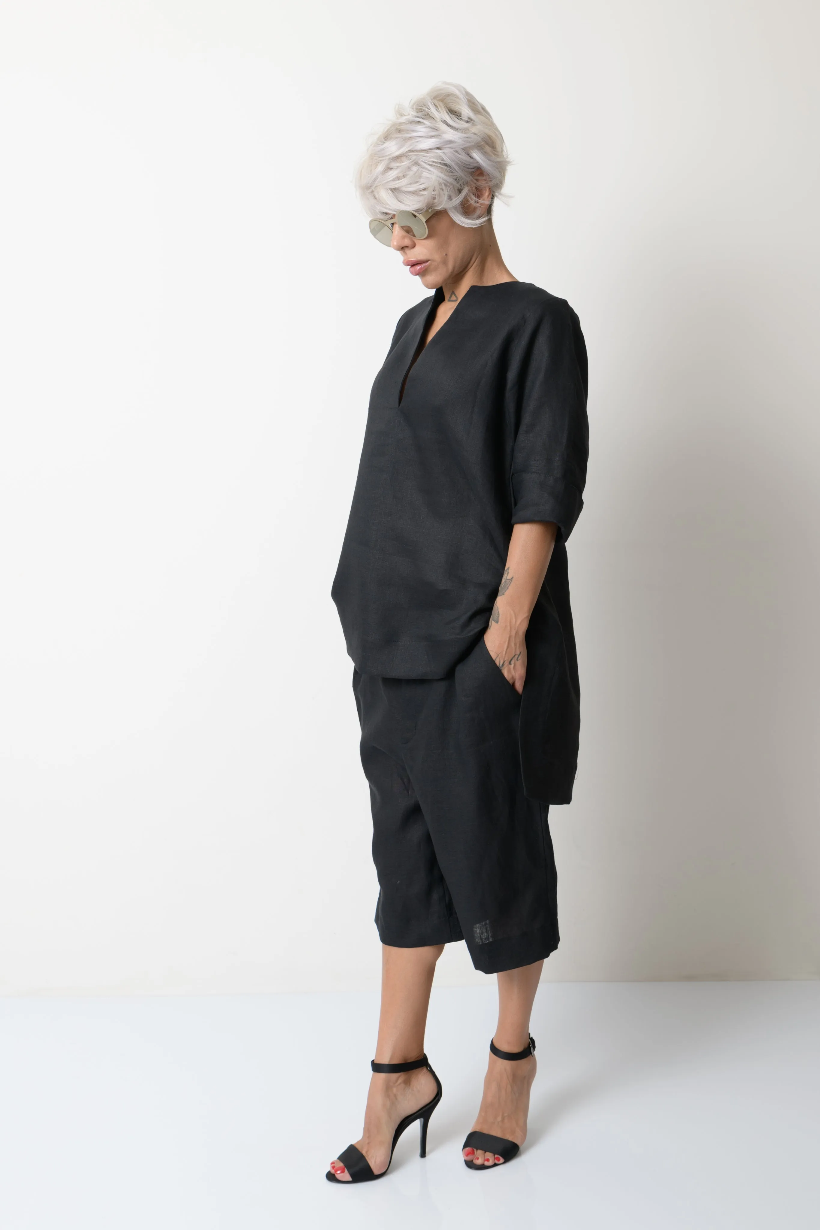 Black Linen Tunic Shirt