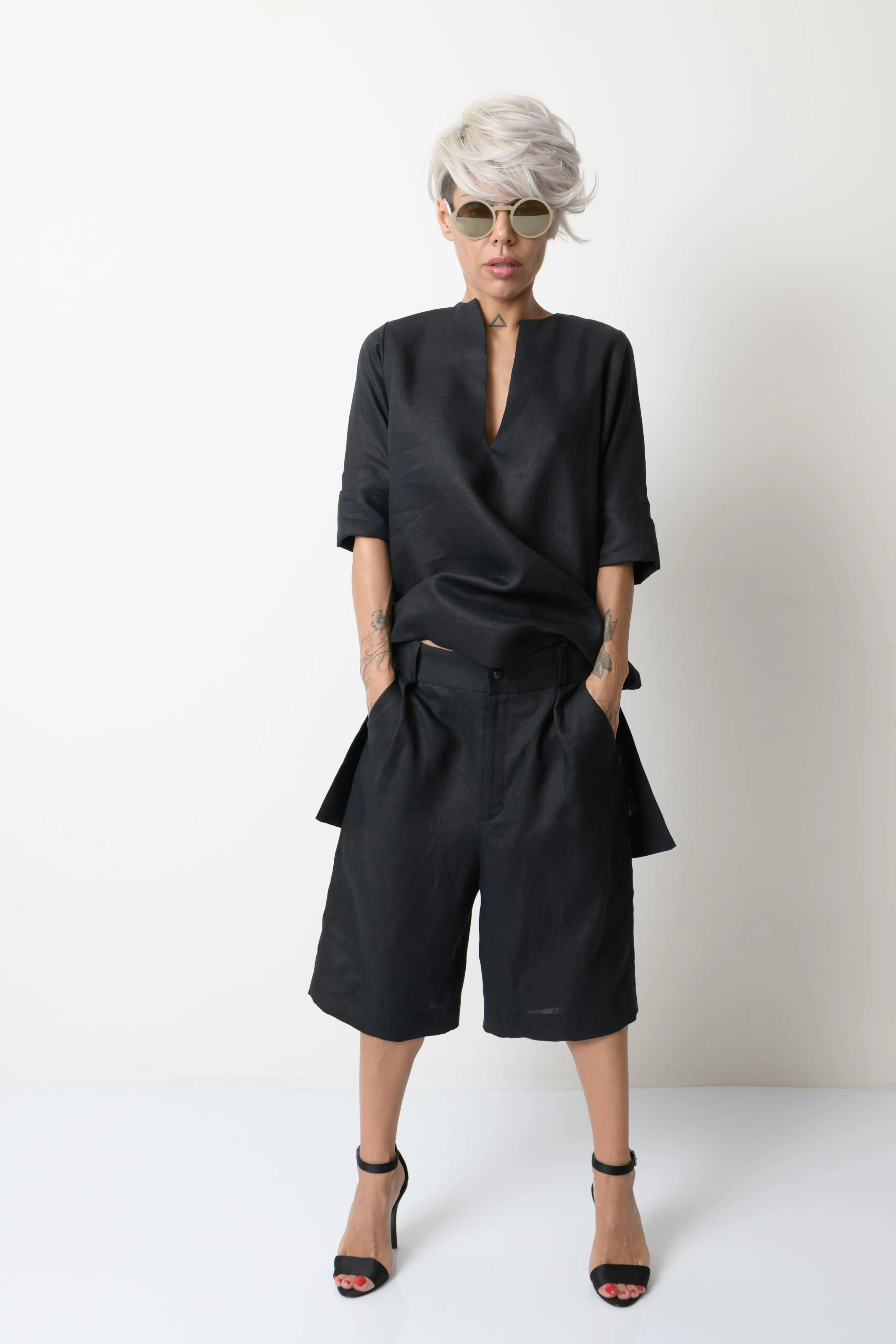 Black Linen Tunic Shirt