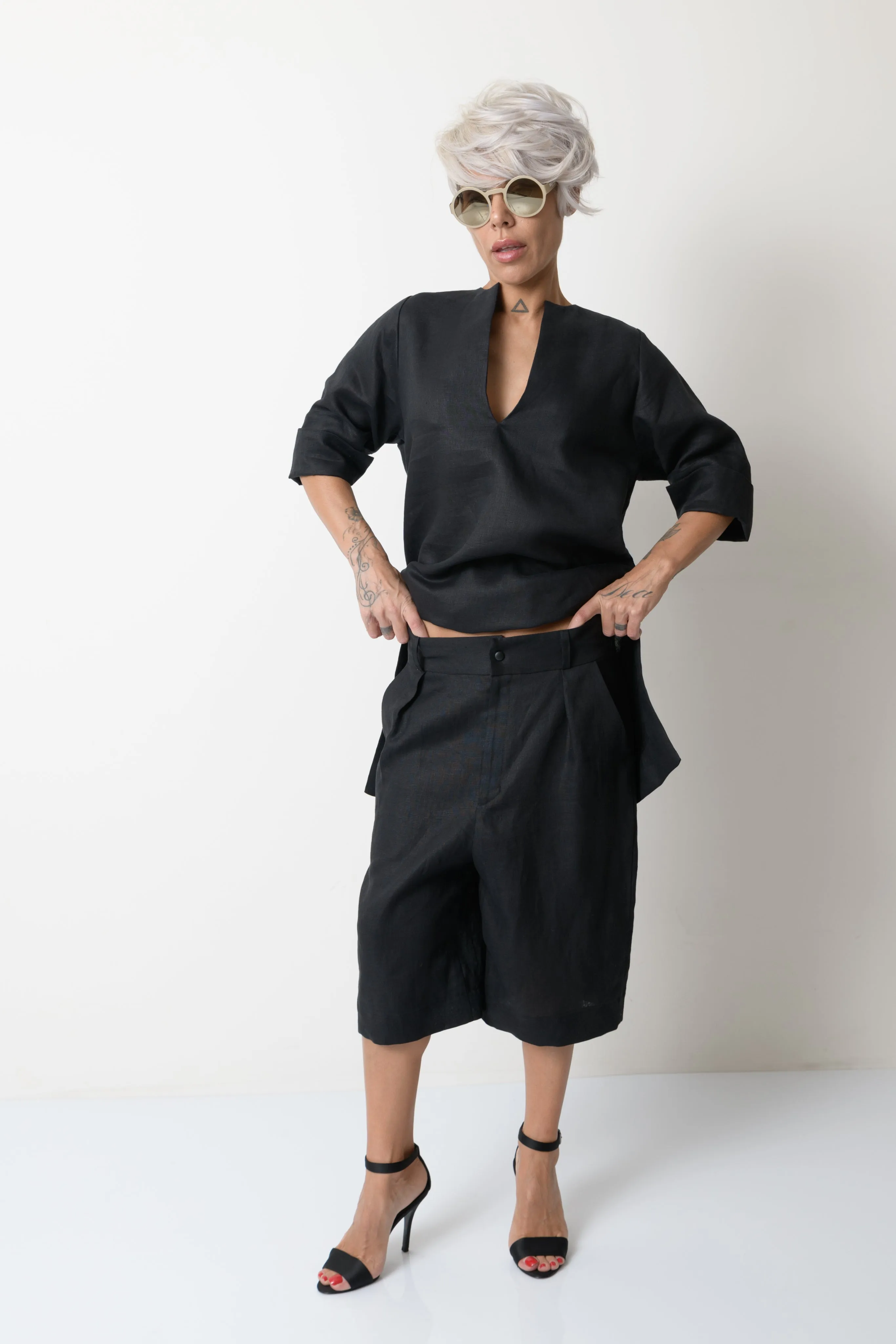 Black Linen Tunic Shirt