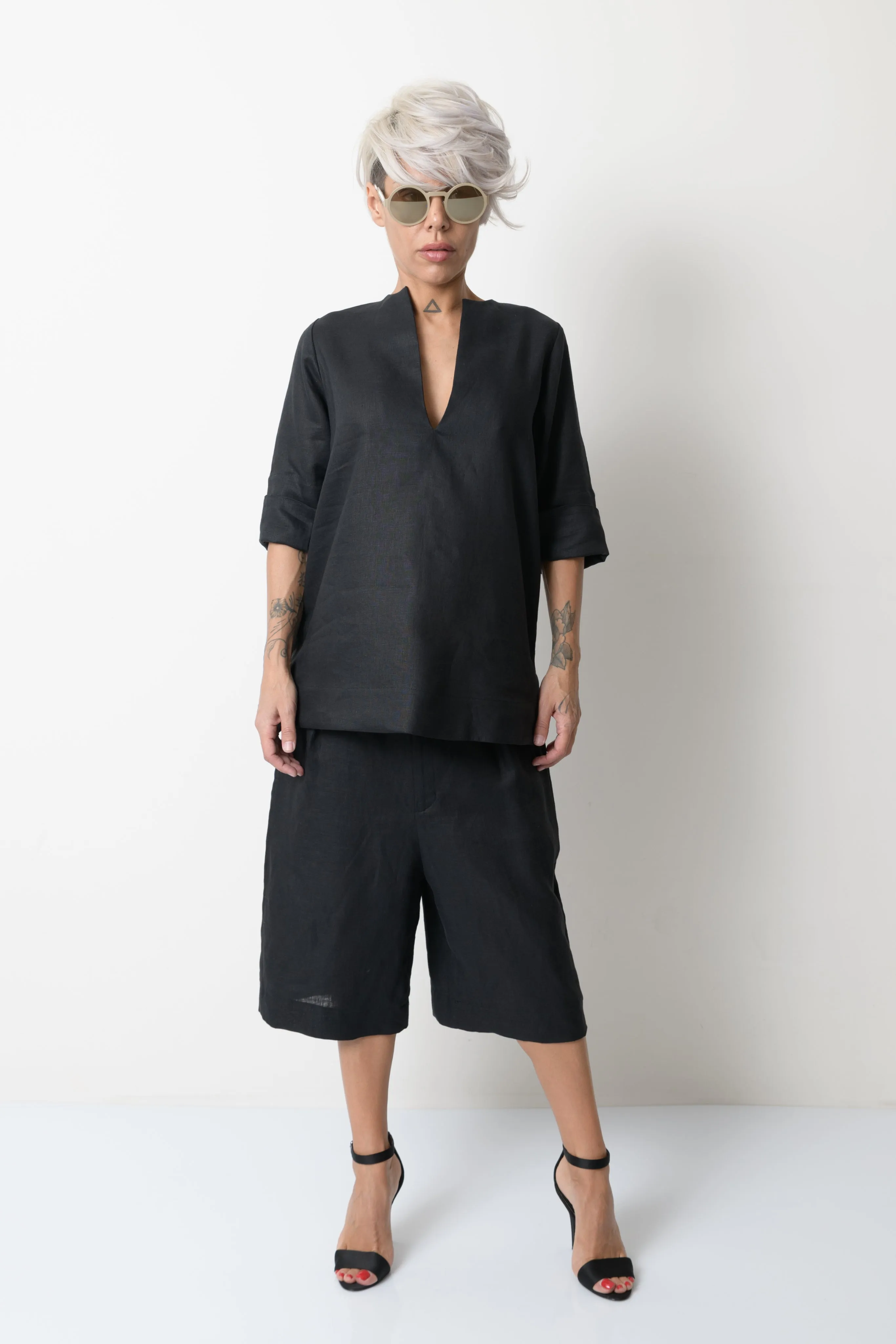 Black Linen Tunic Shirt