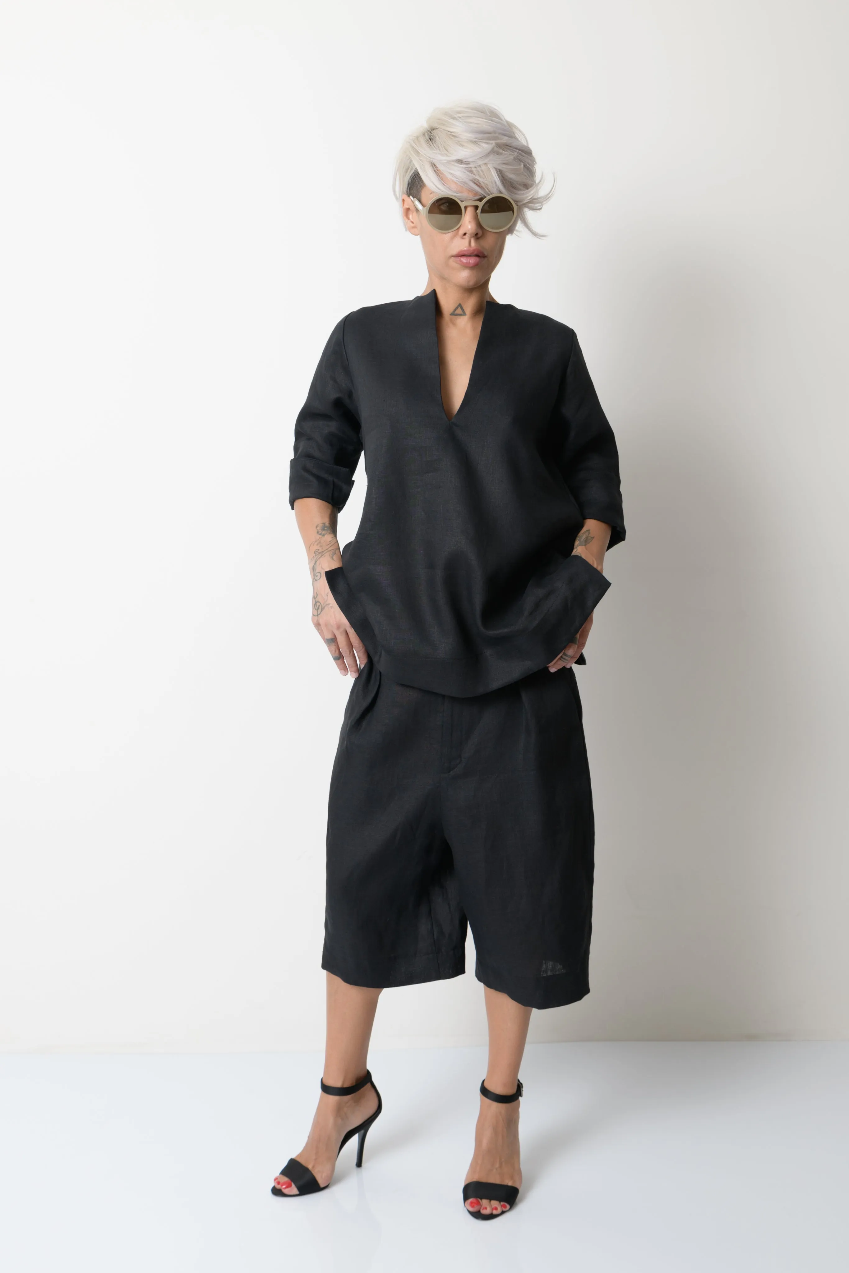 Black Linen Tunic Shirt