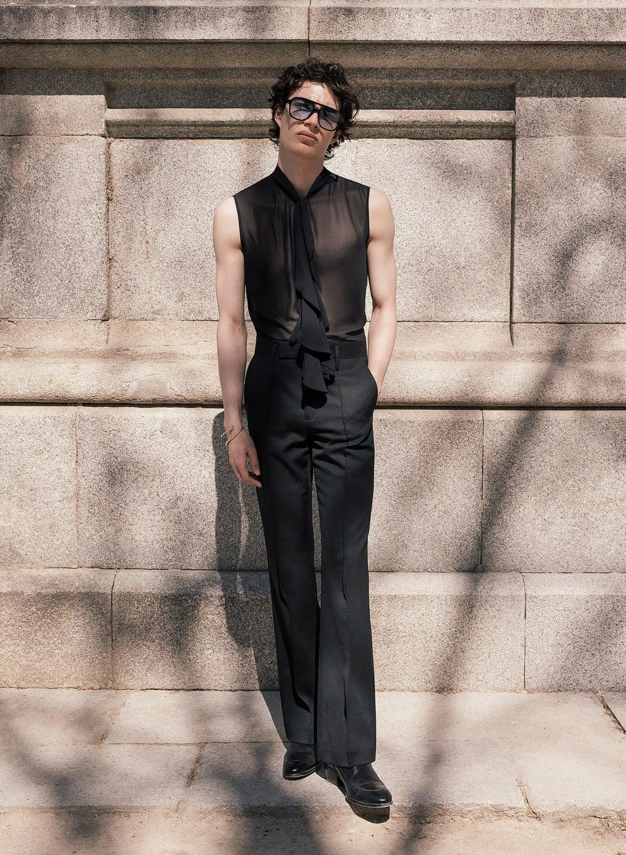 Bohemia Black Sleeveless Chiffon Ruffle Shirt