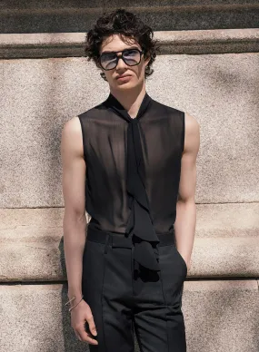 Bohemia Black Sleeveless Chiffon Ruffle Shirt