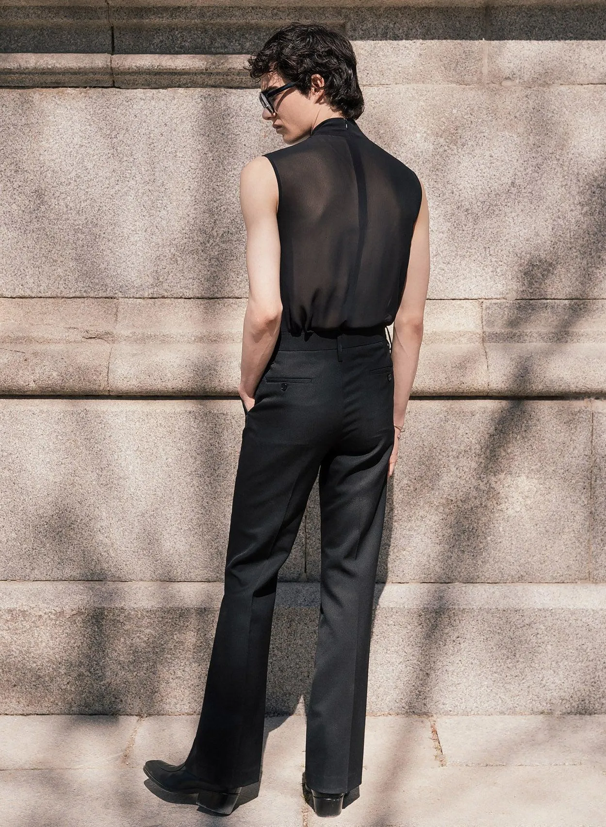 Bohemia Black Sleeveless Chiffon Ruffle Shirt