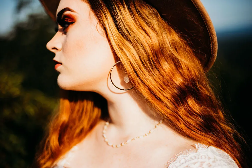Bohemian Bride Earrings, Moonstone Crystal Gold Hoop Earrings