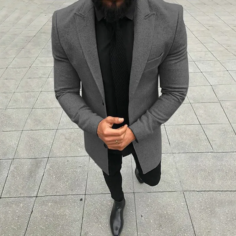 Bohemian Chic Wedding Guest Men Attire Solid Color Suit Collar Long Sleeve Business Gentleman Formal Coat