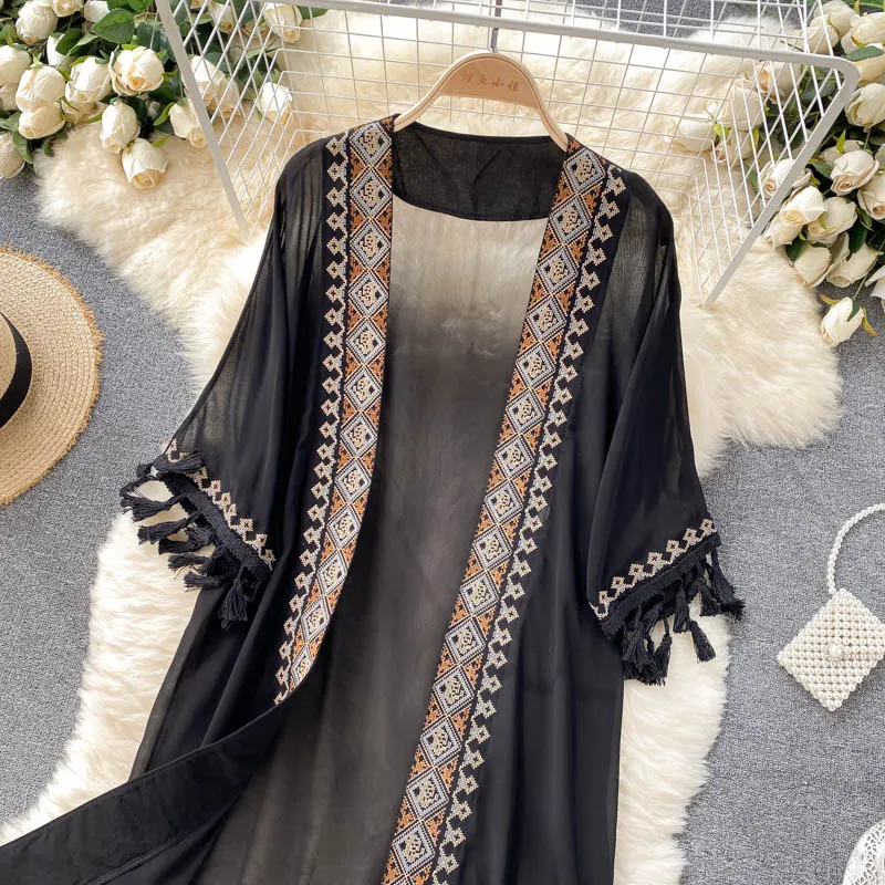 Bohemian Retro Ethnic Tassel Mid-length Cardigan