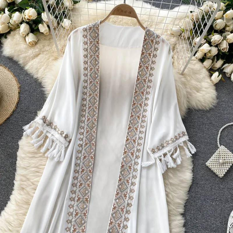 Bohemian Retro Ethnic Tassel Mid-length Cardigan