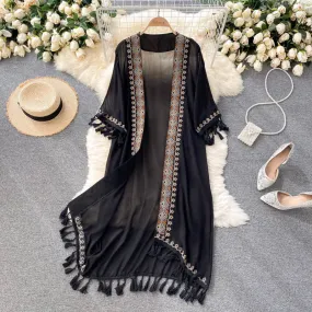 Bohemian Retro Ethnic Tassel Mid-length Cardigan