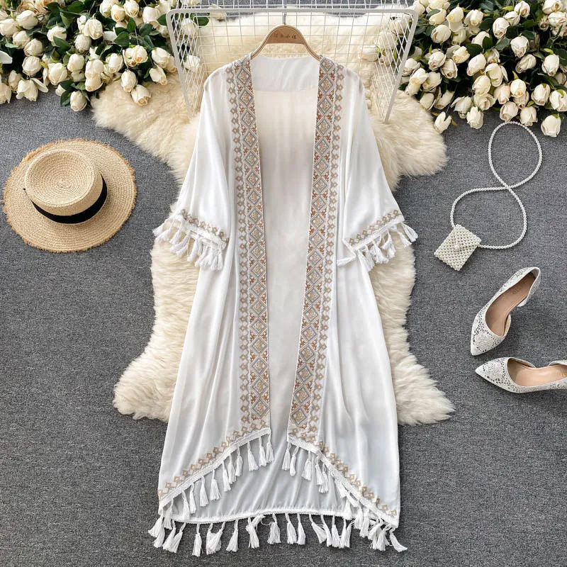 Bohemian Retro Ethnic Tassel Mid-length Cardigan