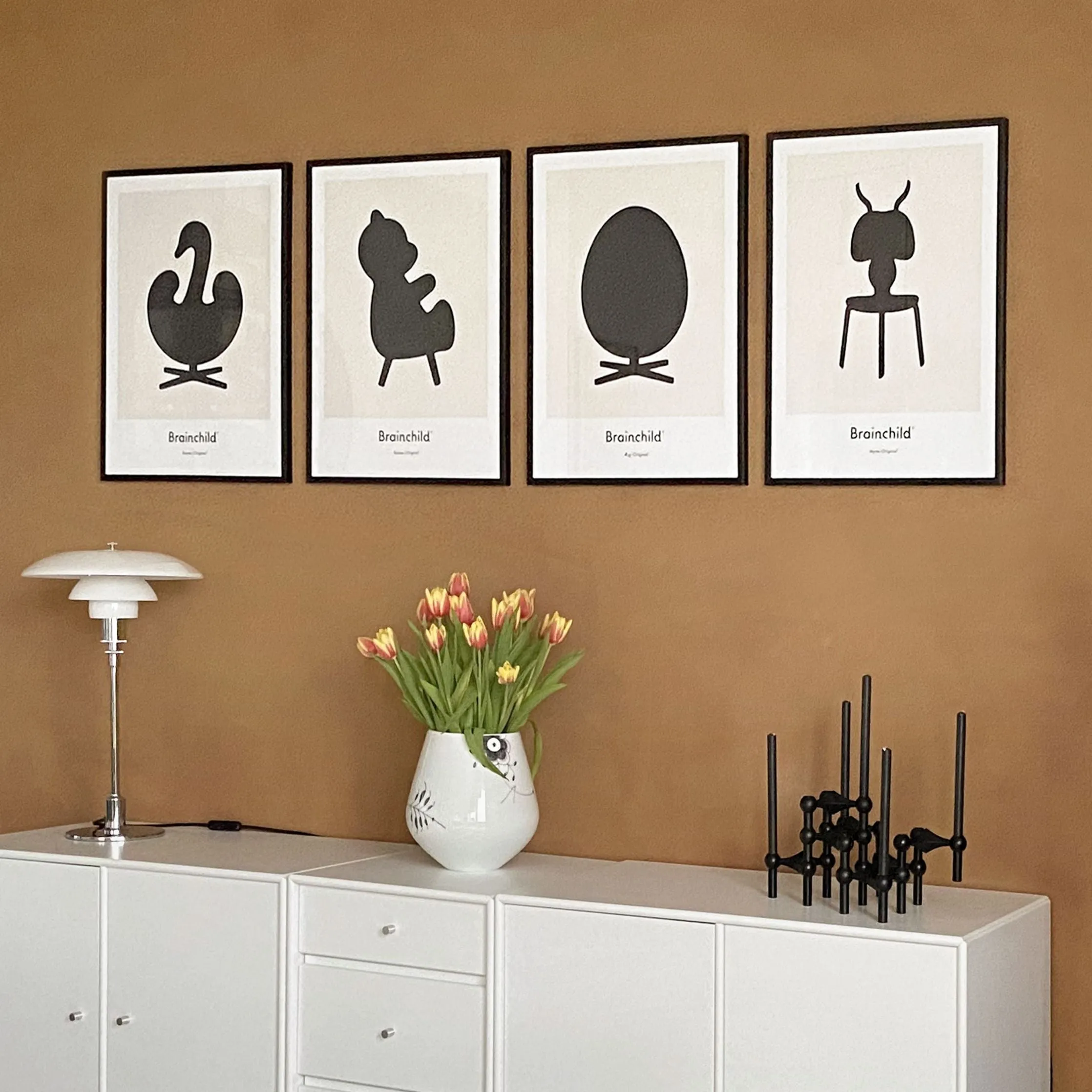 Brainchild Teddy Bear Design Icon Poster, Frame Made Of Dark Wood 70 X100 Cm, Grey