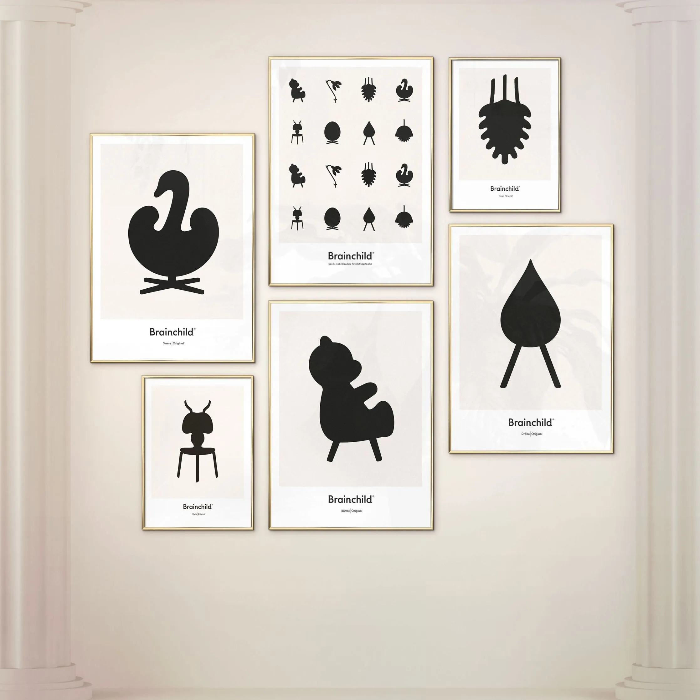 Brainchild Teddy Bear Design Icon Poster, Frame Made Of Dark Wood 70 X100 Cm, Grey