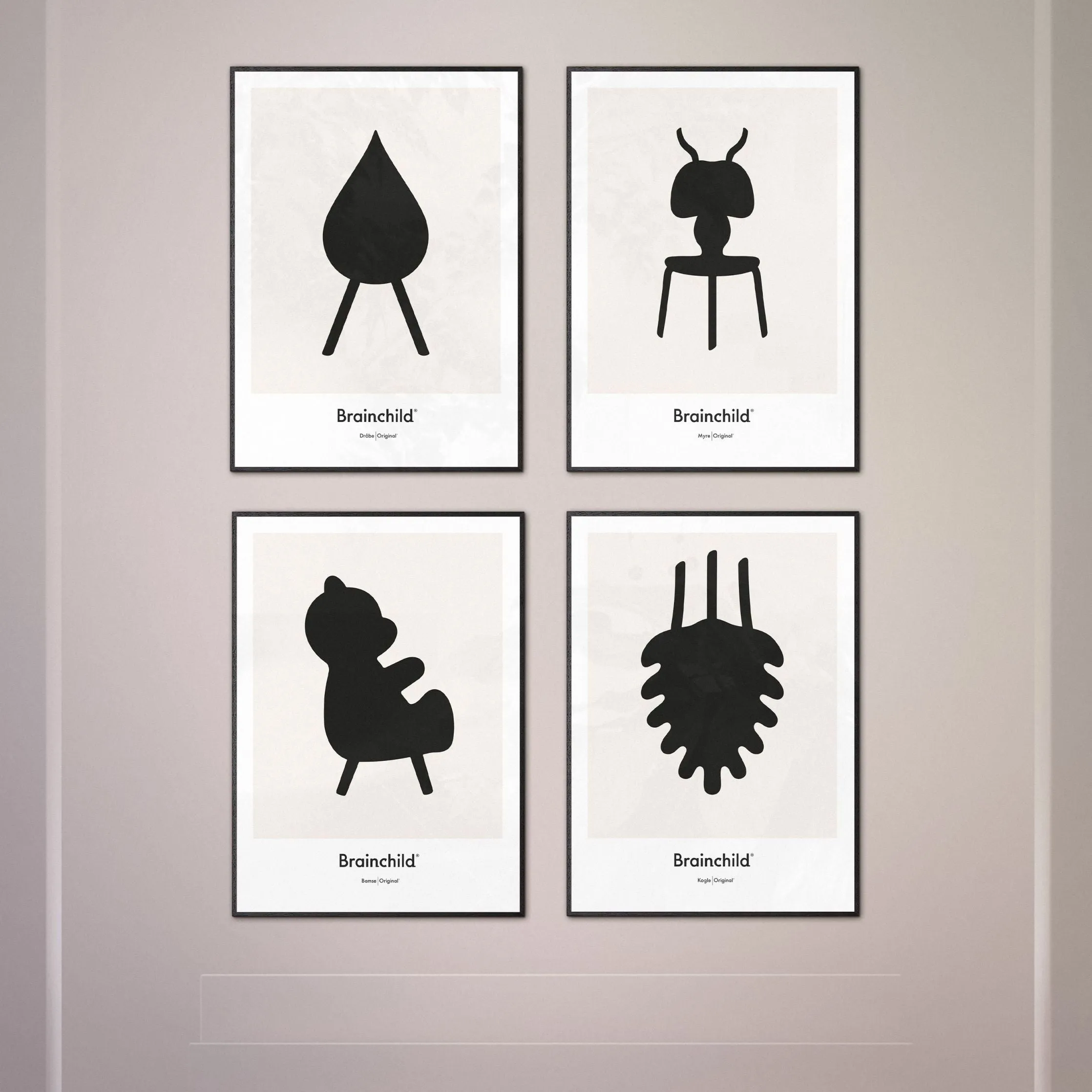 Brainchild Teddy Bear Design Icon Poster, Frame Made Of Dark Wood 70 X100 Cm, Grey