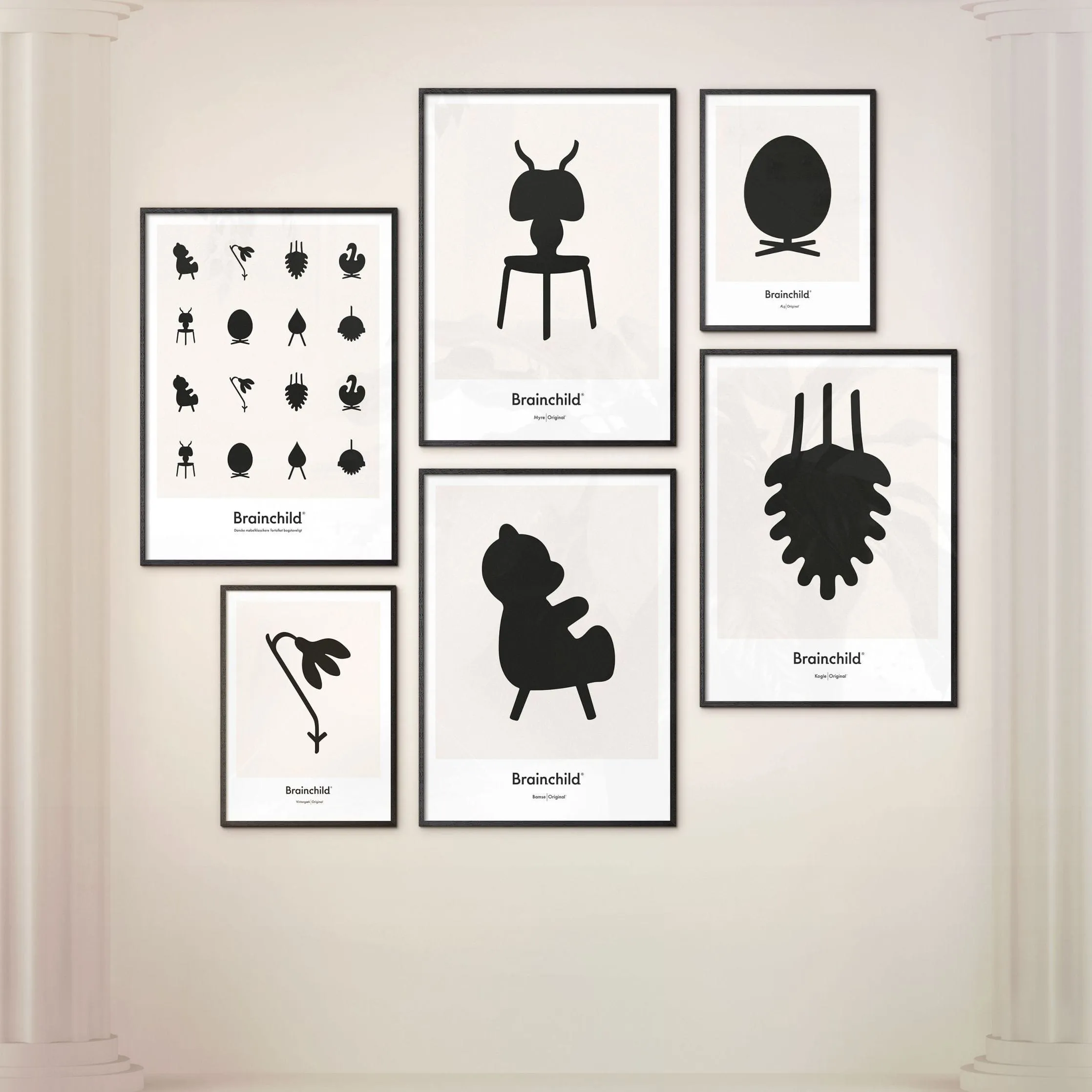 Brainchild Teddy Bear Design Icon Poster, Frame Made Of Dark Wood 70 X100 Cm, Grey