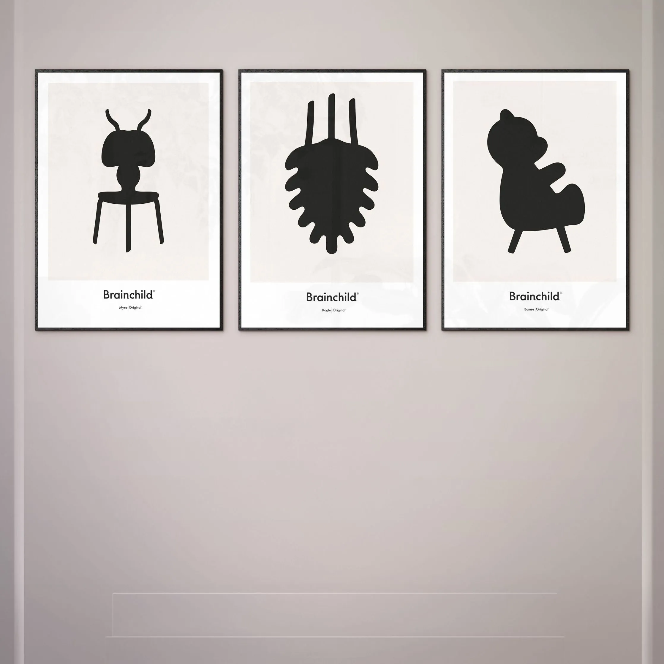 Brainchild Teddy Bear Design Icon Poster, Frame Made Of Dark Wood 70 X100 Cm, Grey