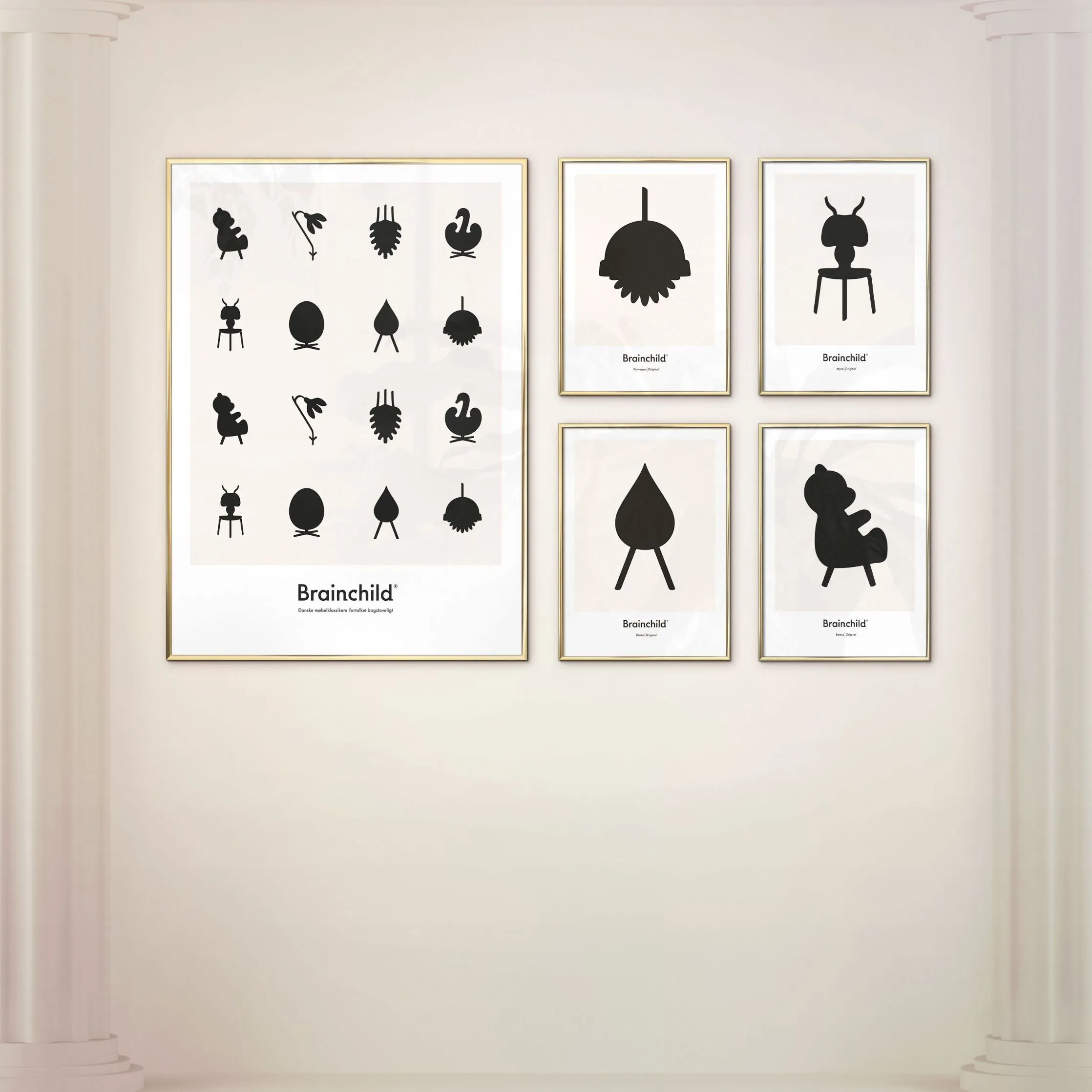 Brainchild Teddy Bear Design Icon Poster, Frame Made Of Dark Wood 70 X100 Cm, Grey