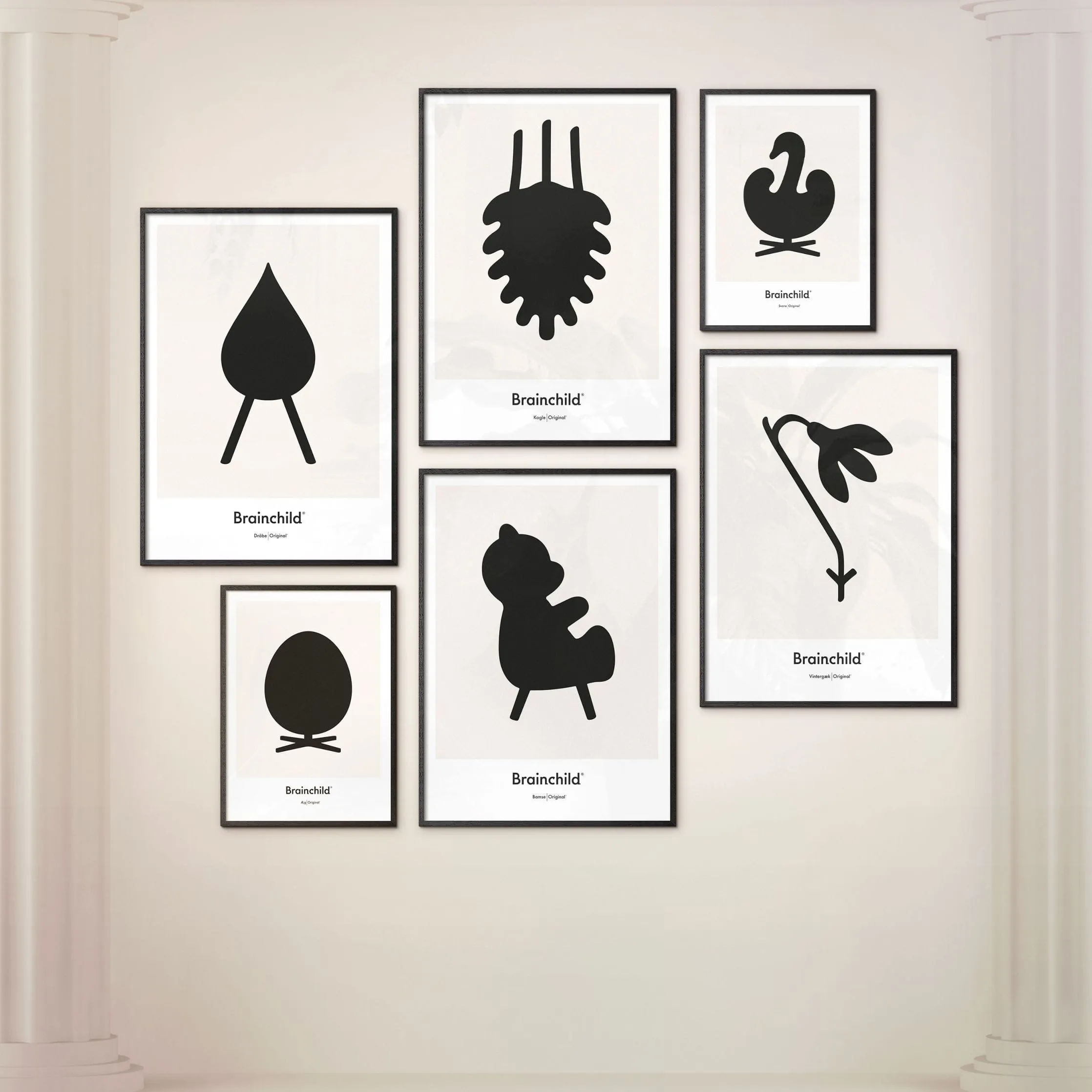 Brainchild Teddy Bear Design Icon Poster, Frame Made Of Dark Wood 70 X100 Cm, Grey