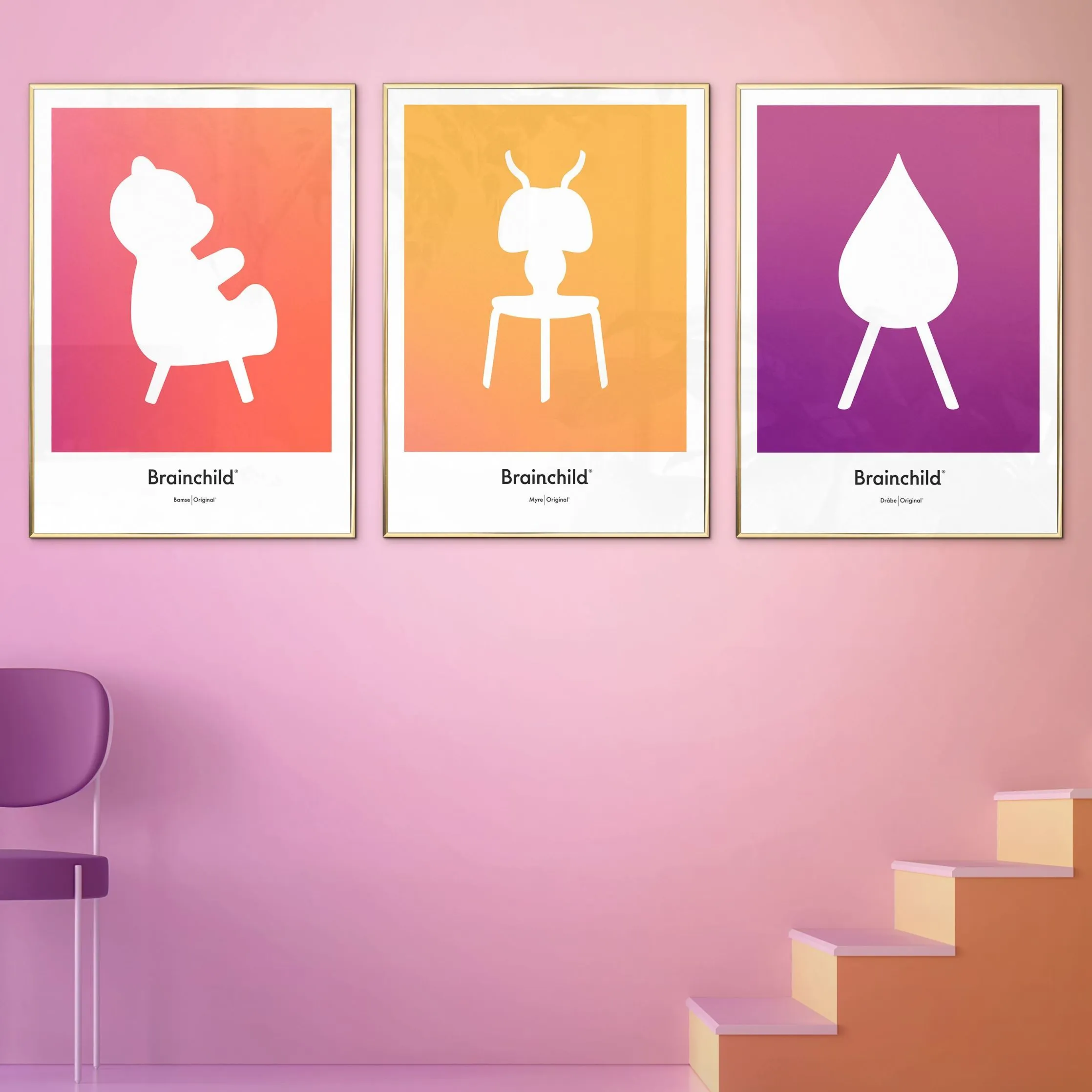 Brainchild Teddy Bear Design Icon Poster, Frame Made Of Light Wood 50 X70 Cm, Orange