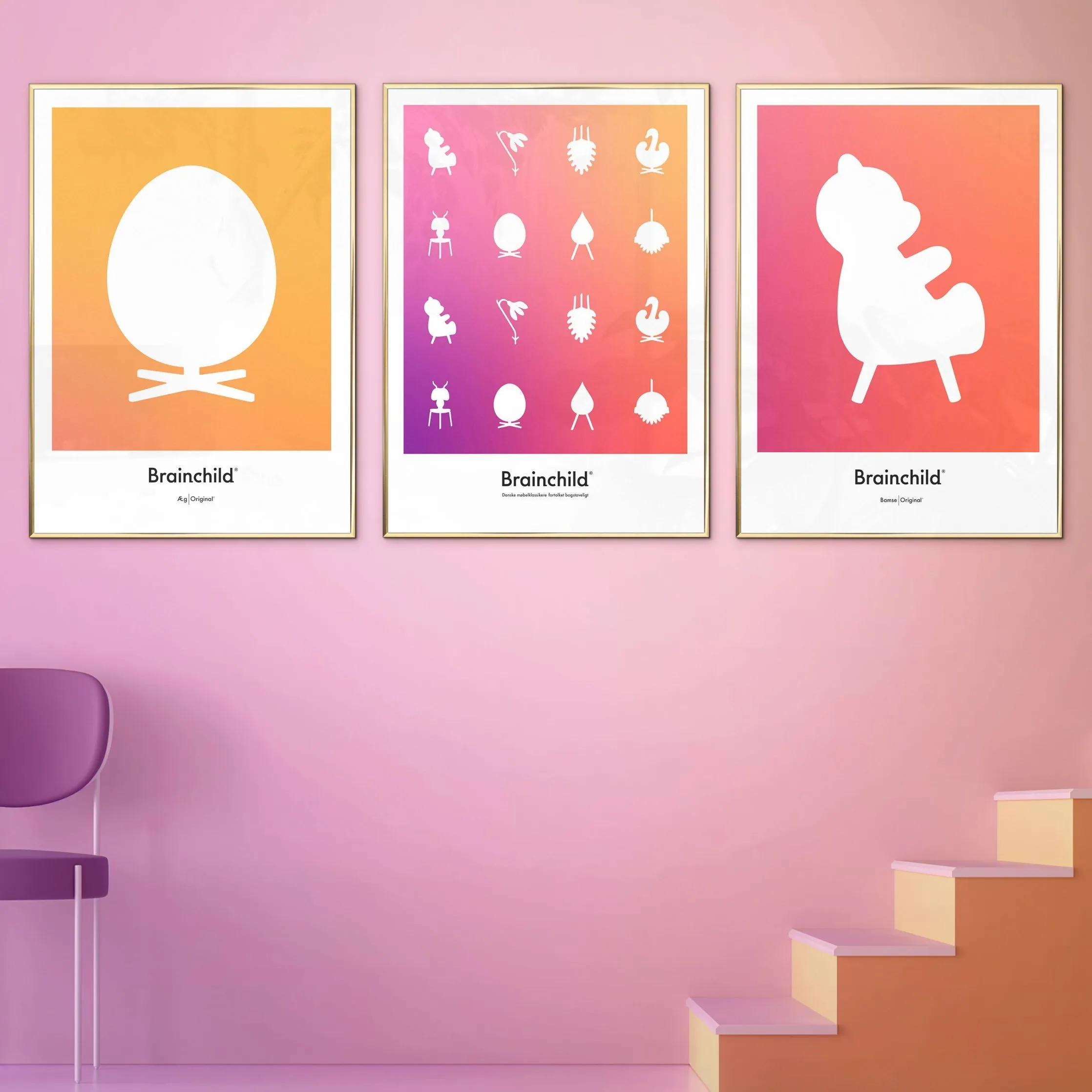 Brainchild Teddy Bear Design Icon Poster, Frame Made Of Light Wood A5, Orange