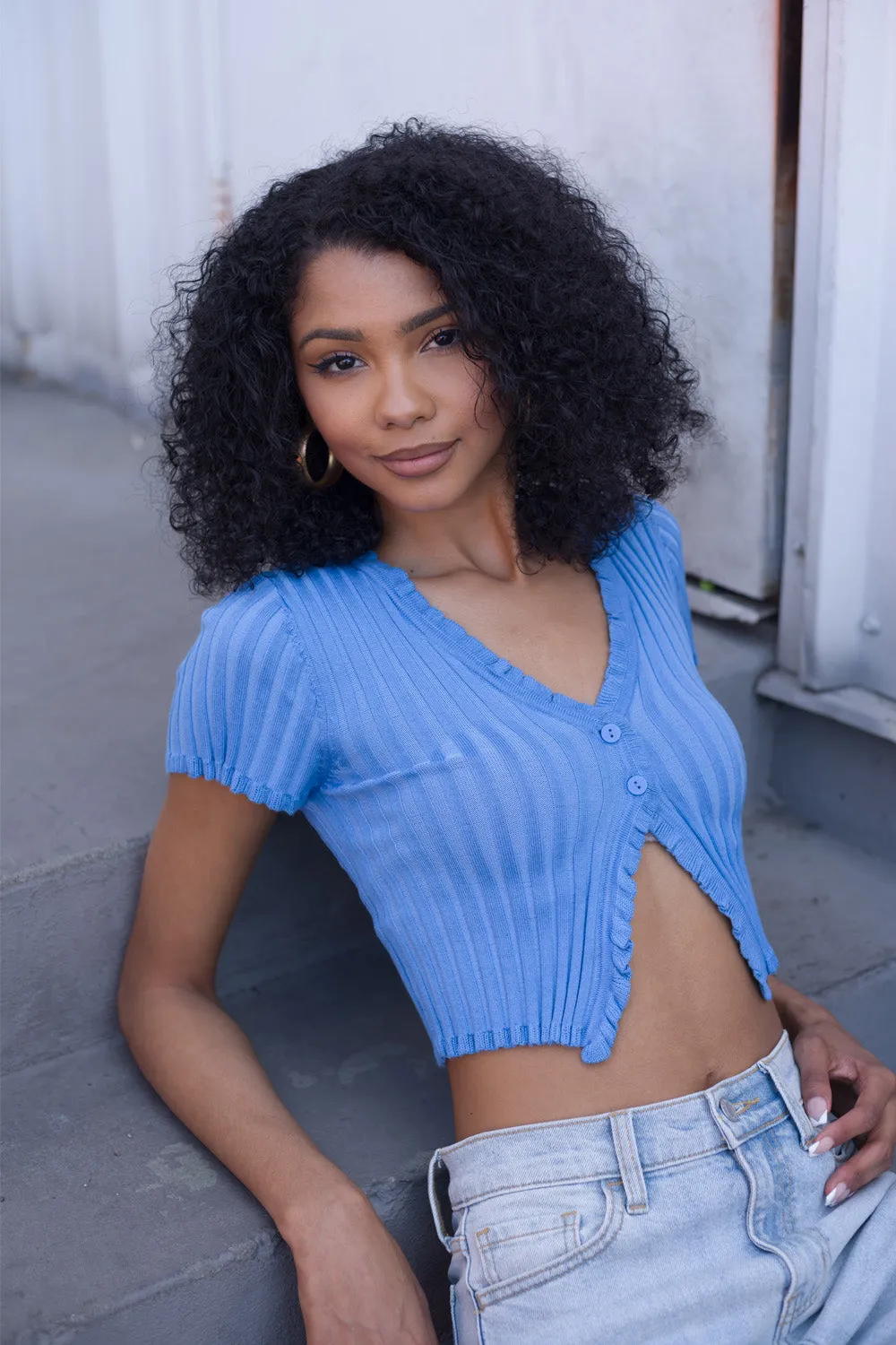 Button Front Short Sleeve Top