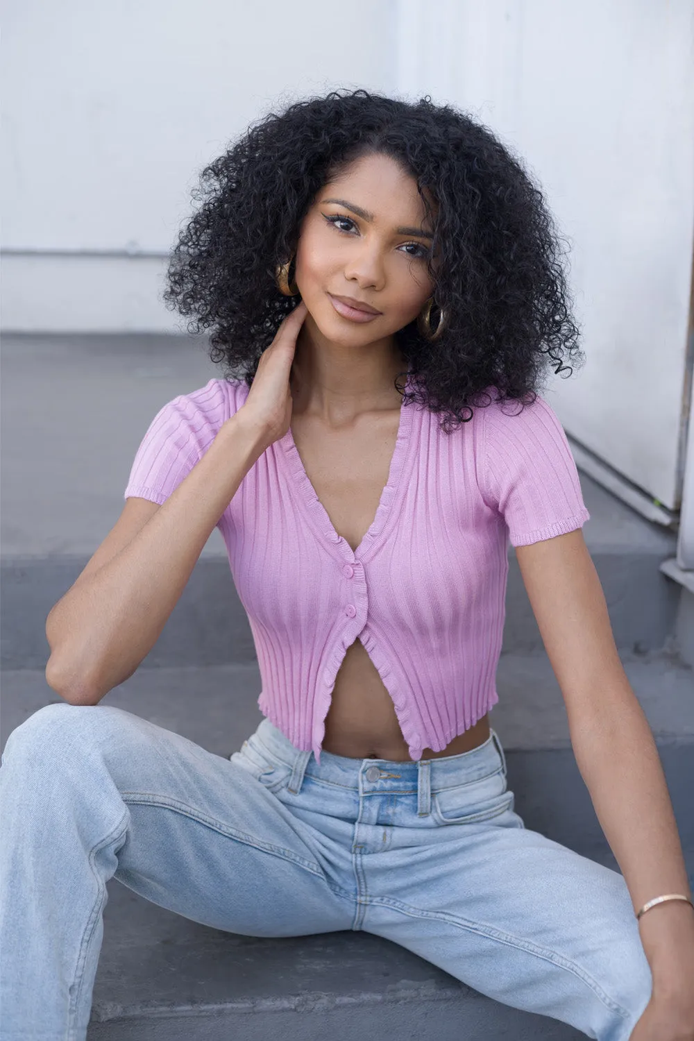 Button Front Short Sleeve Top
