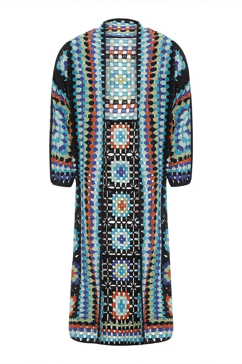 CS3306 Boho Crochet Long Cardigan Outerwear