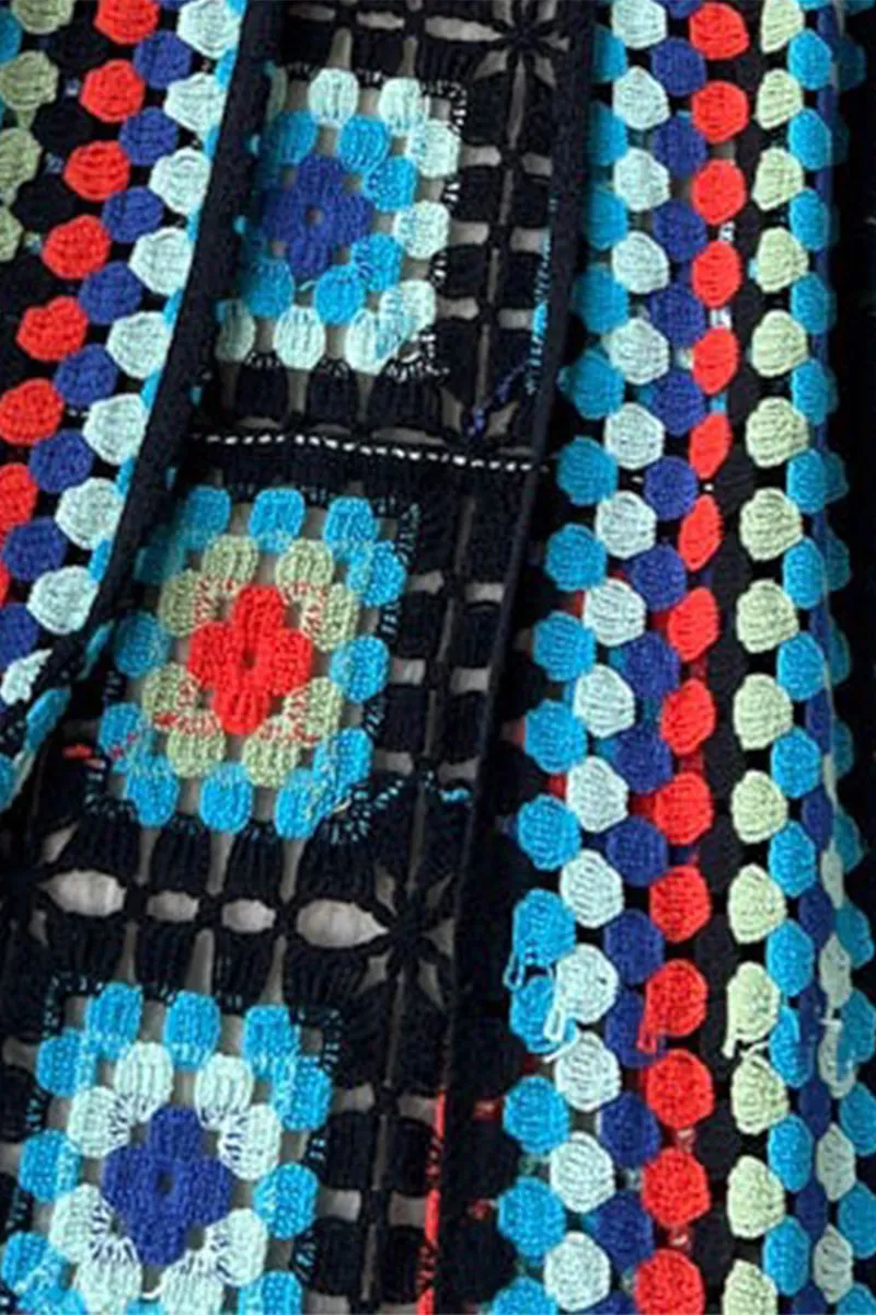 CS3306 Boho Crochet Long Cardigan Outerwear