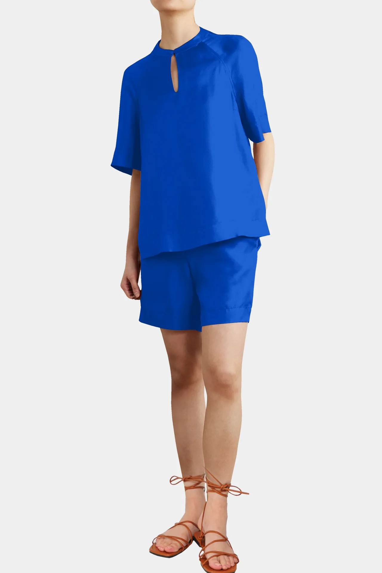 Designer Blue Short Sleeve Blouse
