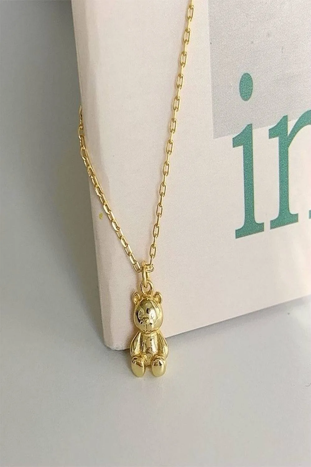 Gold Teddy Bear Charm Necklace