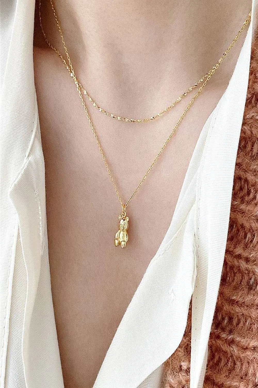 Gold Teddy Bear Charm Necklace