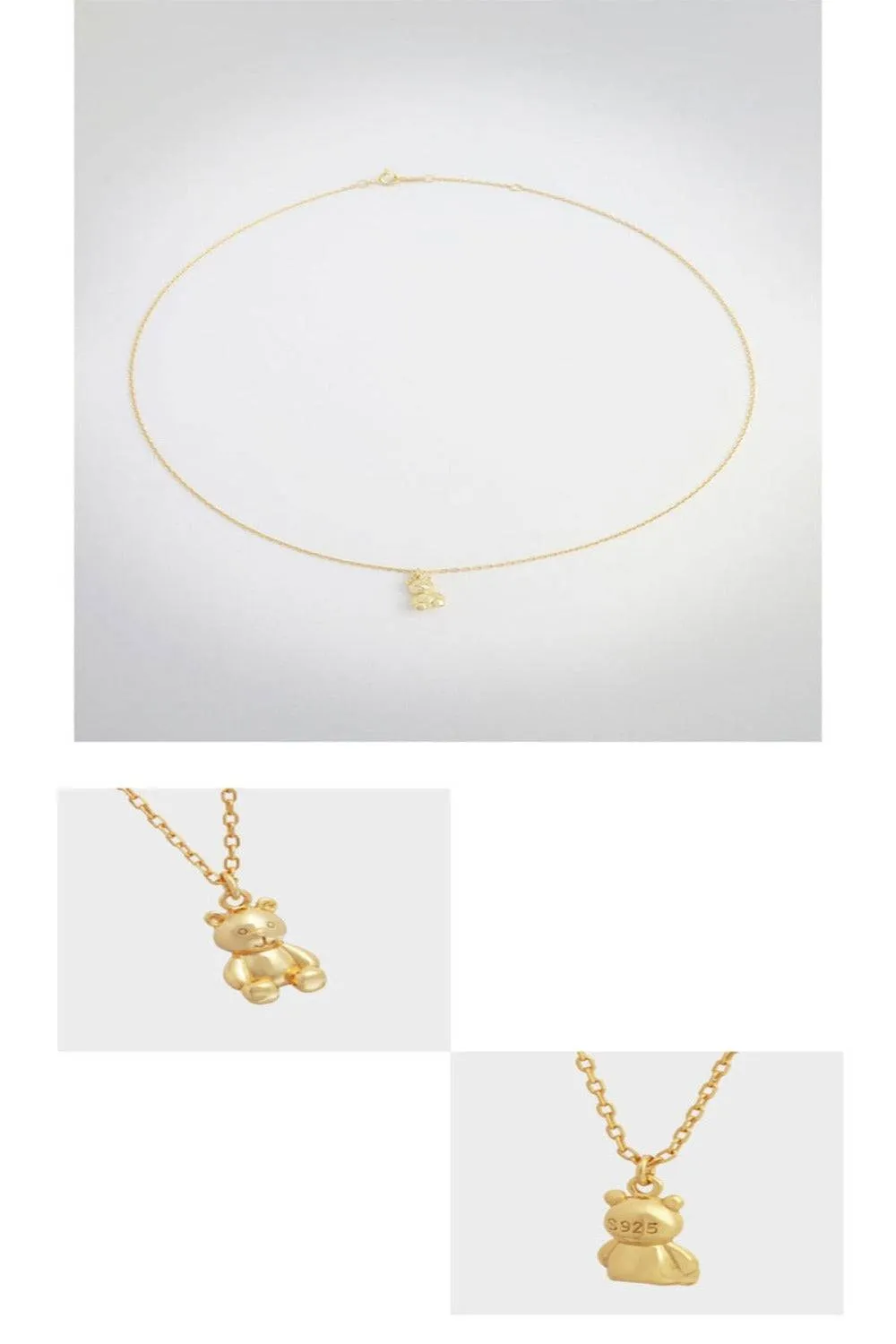 Gold Teddy Bear Charm Necklace