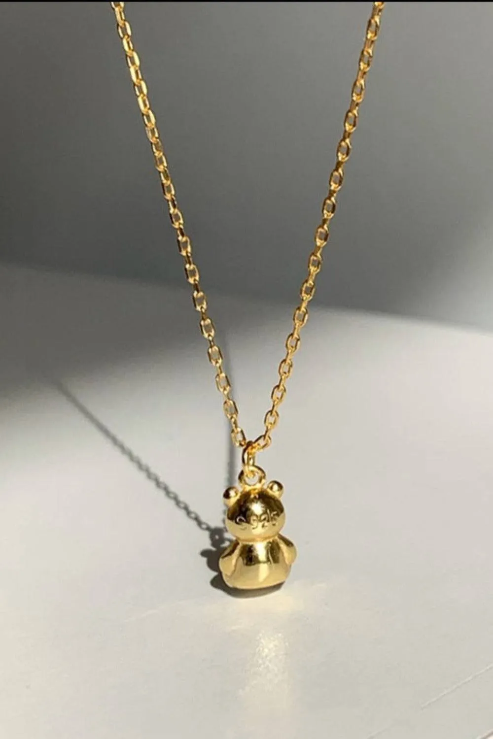 Gold Teddy Bear Charm Necklace