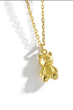 Gold Teddy Bear Charm Necklace