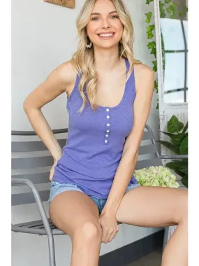 Lazy Day Button Detail Tank - Periwinkle