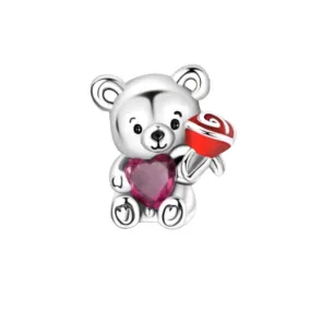 Loving Teddybear Holding A Rose Charm