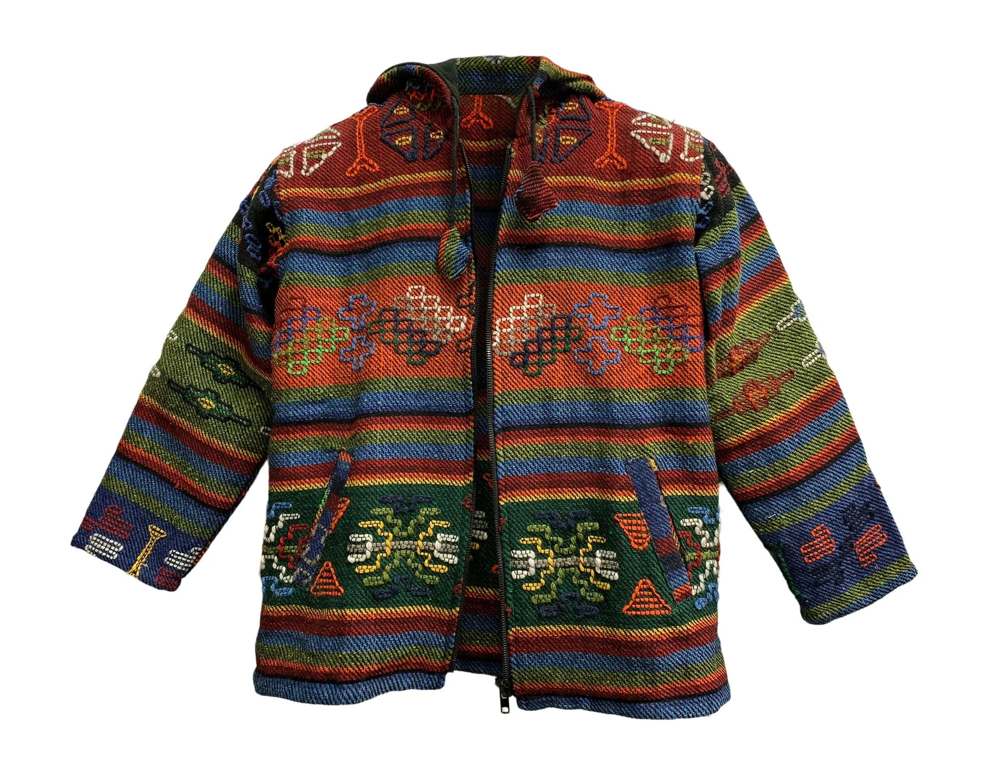 Men's Ethnic Tribal Hand Woven Embroidered Pure Wool Bhutan winter coat Jacket Western Vintage Aztec Print Winter Cardigan