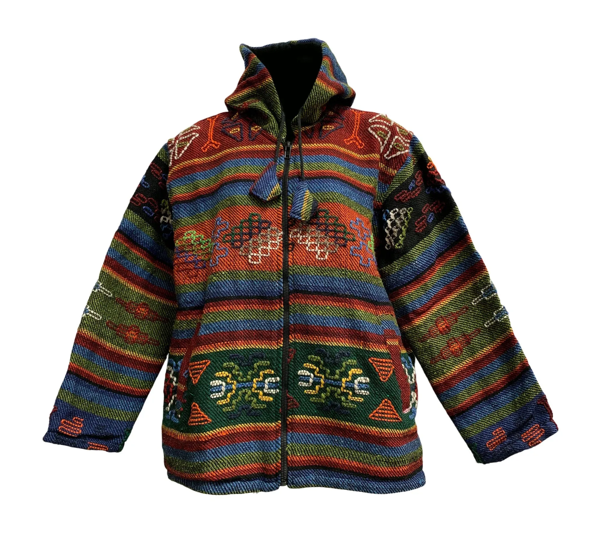 Men's Ethnic Tribal Hand Woven Embroidered Pure Wool Bhutan winter coat Jacket Western Vintage Aztec Print Winter Cardigan