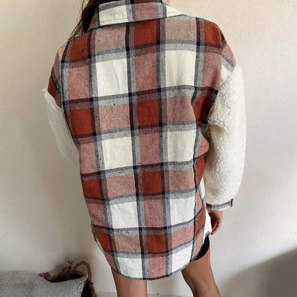 Patchwork Plaid Teddy Coat