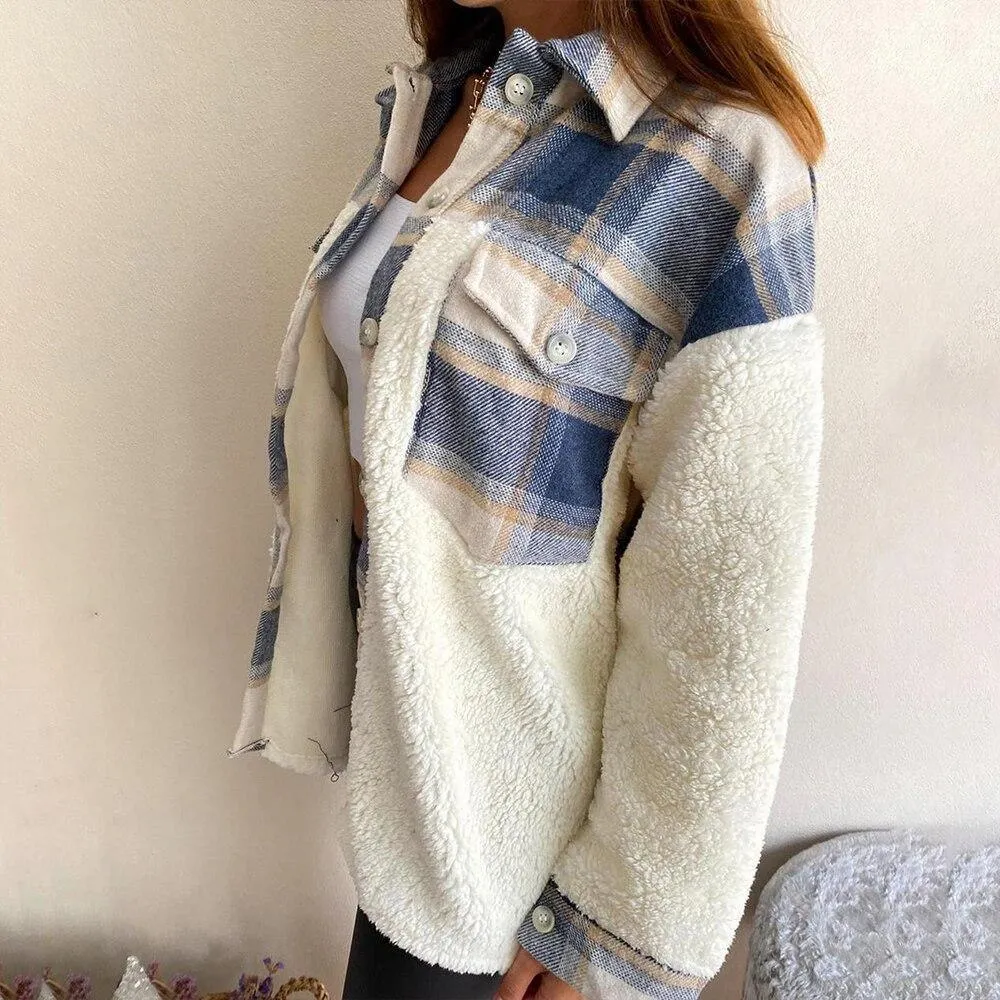 Patchwork Plaid Teddy Coat