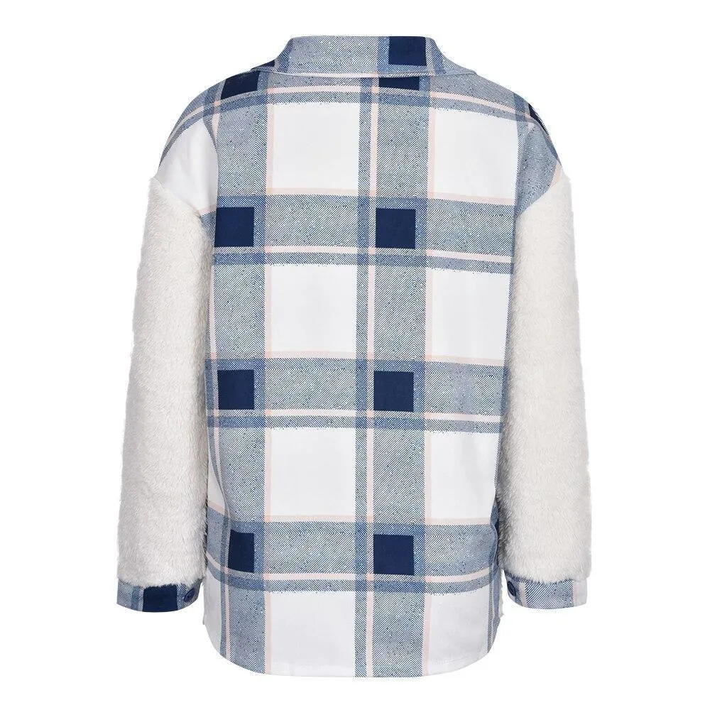 Patchwork Plaid Teddy Coat