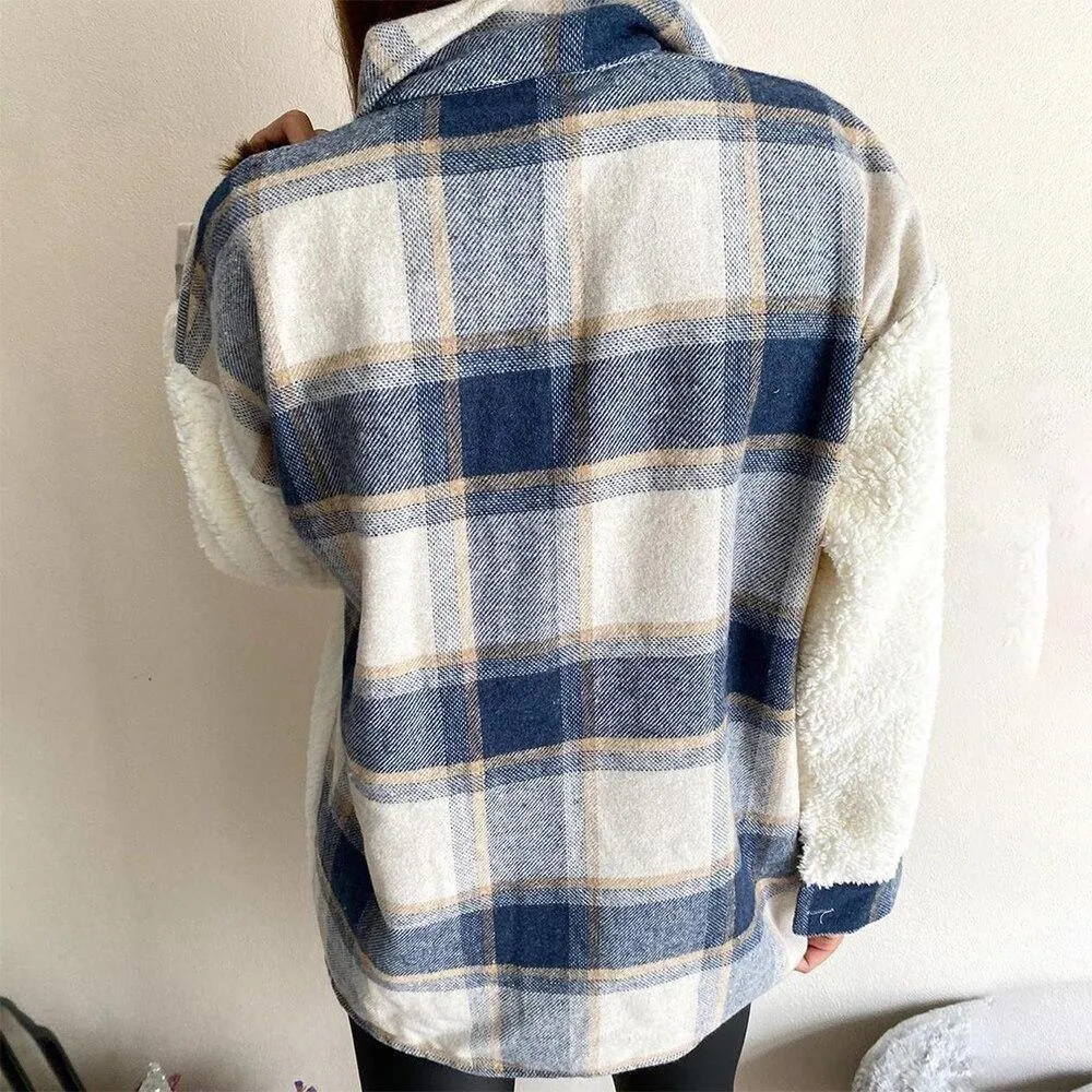 Patchwork Plaid Teddy Coat