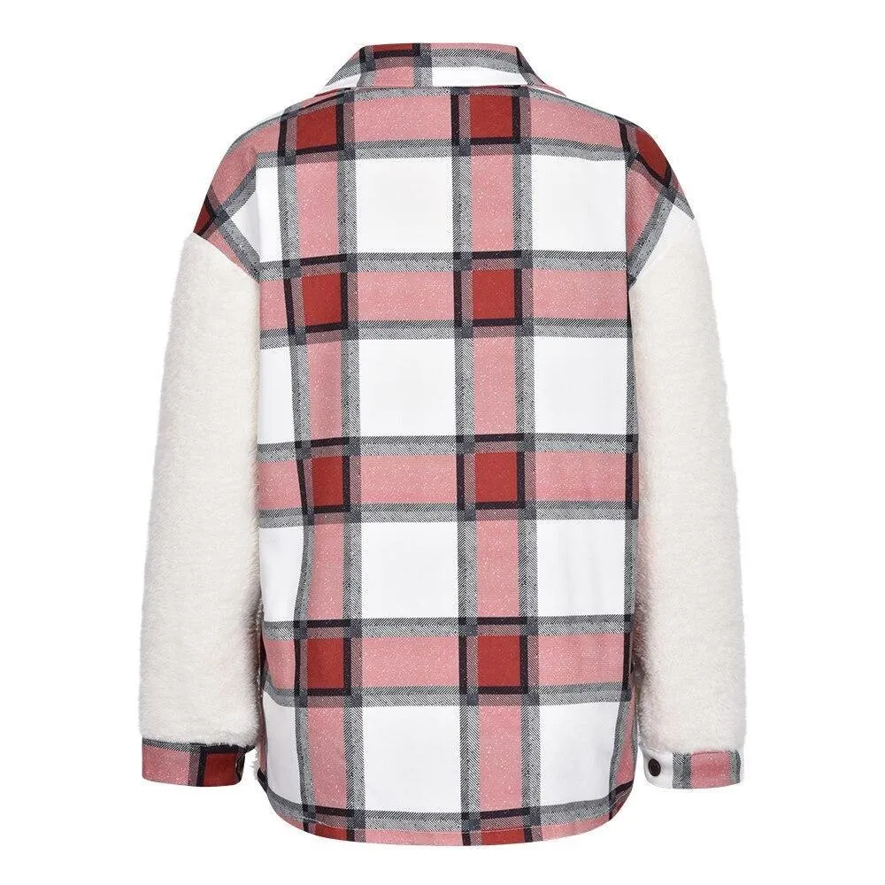 Patchwork Plaid Teddy Coat