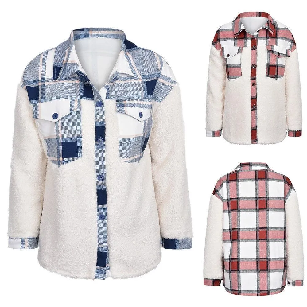 Patchwork Plaid Teddy Coat